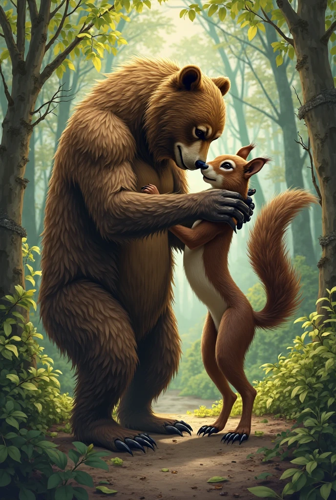 (((fox sucking bear penis))), (best quality,4k,8k,highres,masterpiece:1.2),ultra-detailed,illustration,pencil drawing,pastel colors,vibrant background,contrasting lighting,breathtaking scene,animalistic,forest, furry animal, animal, feral, ((fellatio))), blowjob, big dom small sub, animal penis, sex tension, nsfw, bear penis, correct anatomy, duo, fox, bear