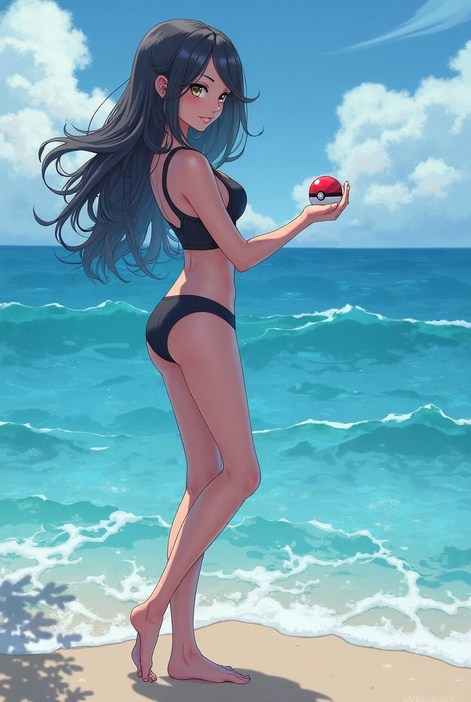 Tifa in a Pokémon world, naked on the beach