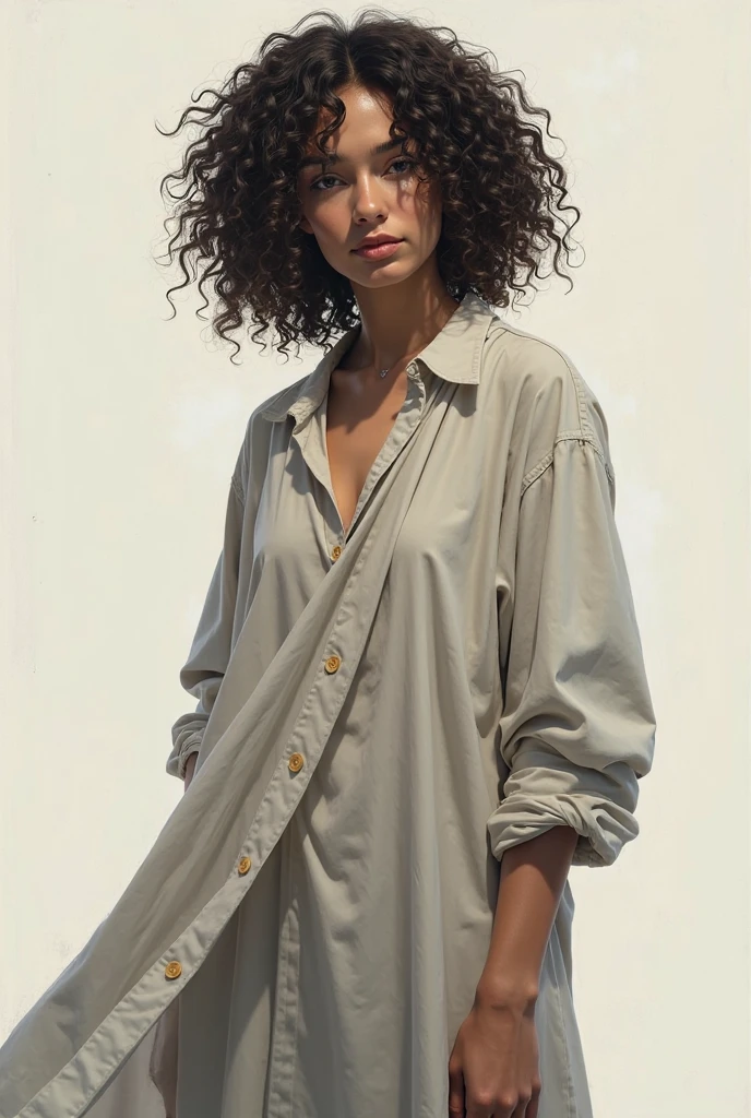 An illustrated movie poster, hand-drawn, full color, a young girl, wearing a black chiton, warm brown complexion, pale blue eyes, ashy hair, long loose curls, waist-length hair, posing on a pedestal, hard shadows, masterpiece,