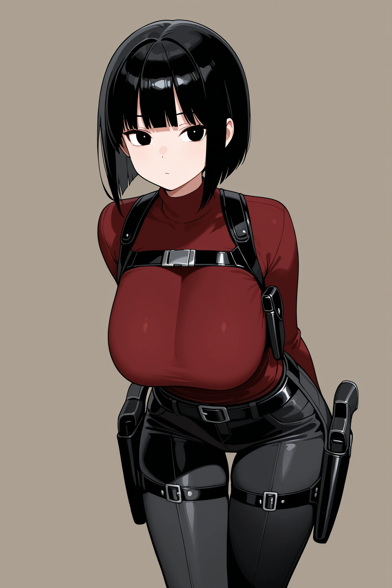 masterpiece, best quality, ultra-high-detailed, nipple cutout, 1girl, adasweater, red sweater, turtleneck, harness, pantyhose, black gloves, belt