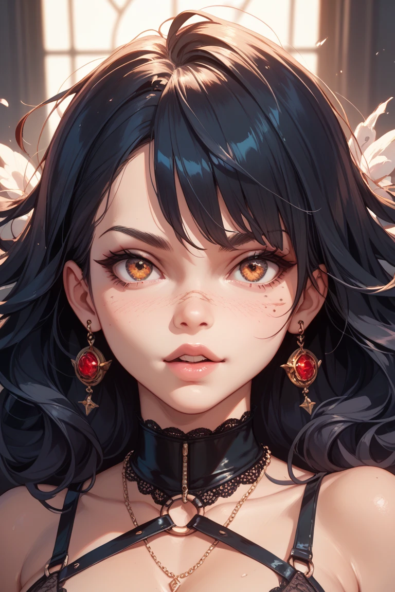 best quality,4k,8k, highres, masterpiece:1.2), ultra-detailed, extremely detailed eyes, extremely detailed body, (large masterpiece digital art), (detailed manga illustration), (detailed line art), ((perfect anatomy)), (intricate details:1.3), (ultra-detailed:1.3), (illustration:1.3), (sharp focus:1.3), (natural lighting:1.05), (vivid colors:1.3), (masterpiece), (best quality:1.4), (perfect anatomy:1.4), high quality, expressive eyes, full body, detailed face, beautiful face, perfect face, 1girl, tan skin, smile, breasts, solo, black hair, large breasts, curvy, wide hips, long hair, ((green eyes)), grin, collar, dynamic pose, hair over eye, regal outfit, formal, tiny top hat, cinematic lighting, dramatic atmosphere, Beautiful woman, dragon spear in hand, Jeff Bridges, ((cartoon style)), Marvel Cinematic Universe style, (((modern city in the background))), soft bokeh of hellscape, Atey Ghailan, Jeremy Mann, Greg Manchess, Antonio Moro, trend in ArtStation, trend in CGSociety, Intricate, High Detail, Sharp focus, dramatic and photorealistic painting art by Midjourney and Greg Rutkowski,