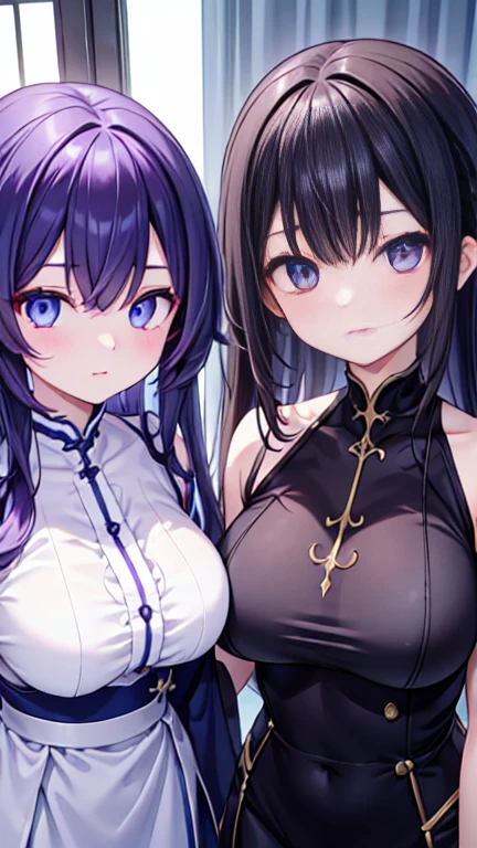 chest curtains、Qipao dress、areola sliding、(top quality:1.0)、(8K wallpaper:1.0)、very gentle and beautiful、(Beautiful detailed face:1.0)、(Detailed deep eyes)、symmetrical breasts、deep eye、couples、shiny skin、Hinata Hyuga、dark blue hair