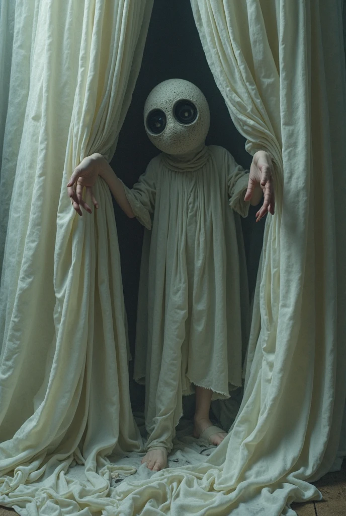 High-resolution photo of a ghost on the sheet crawling on all fours
