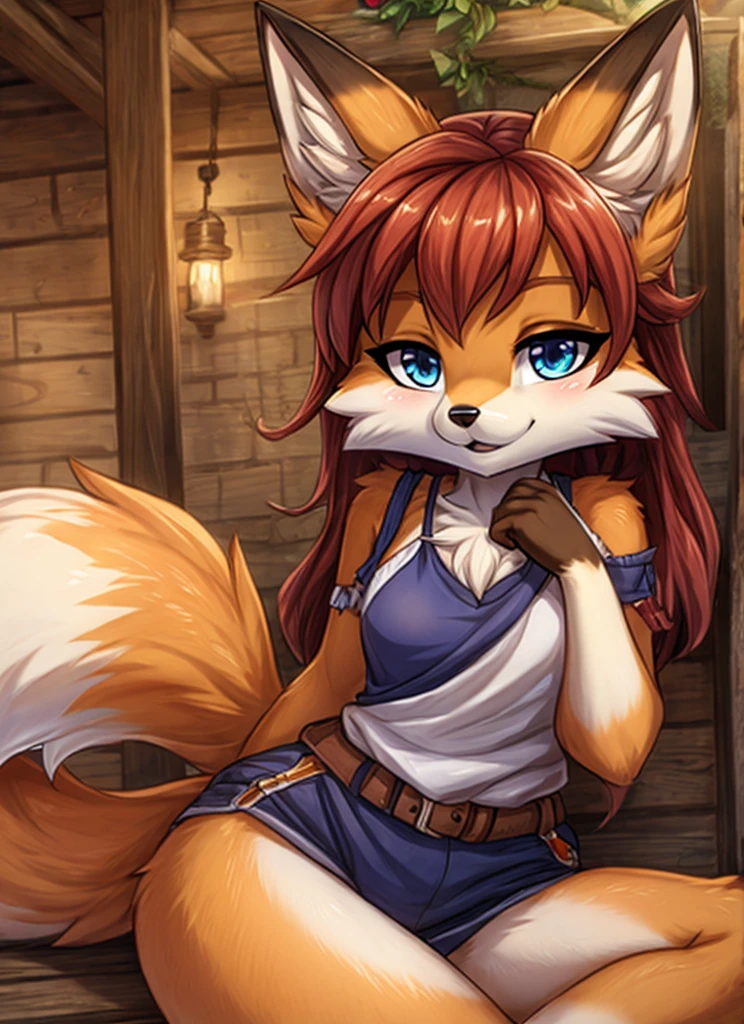 by fluff-kevlar, by Zackary911, by Kenket, by Kilinah, by fluff-kevlar, (masterpiece), (best quality), (anthro furry:1.3, snout:1.2, anthro:1.3, furry:1.2, solo female:1.2), (voluptuous figure), (big breasts), (big thighs), fully clothed, solo, hooters waitress, hooters clothing, working at hooters (seductive expression, perfect posture, blushing) hooters restaurant background, short hair, blue hair, fox, blue eyes, carmelita