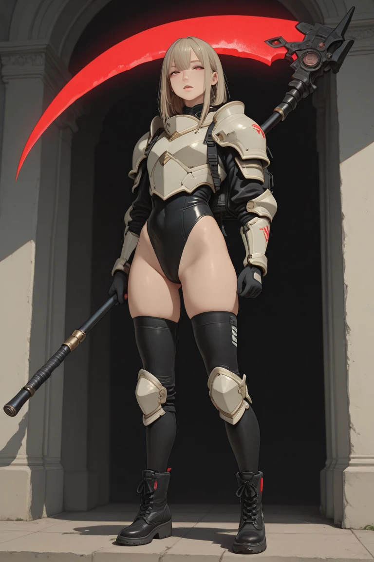 Best 60 Years Sexy Big Breasts Athletic Body Robotic Arms White Metal Boot Cachicol Red Panties Holding a Sword Beanie Cold Cachicol Cloth Mask White Ballistic Vest nsfw