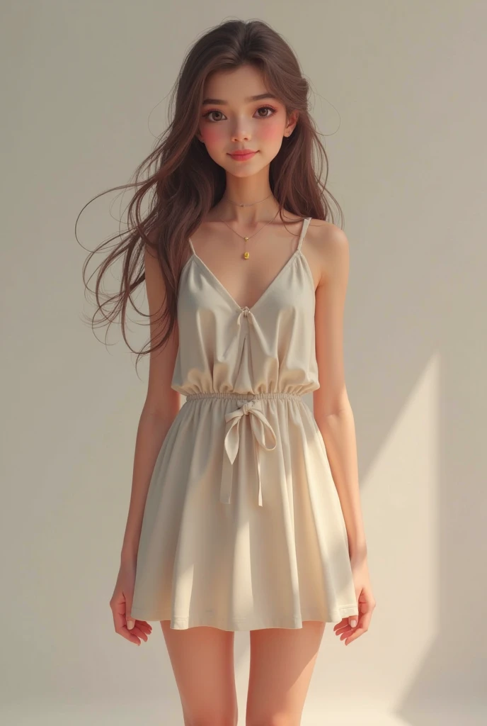 (masterpiece),Woman with young appearance, between 16 to 18 years old, with slightly tanned skin, brown cavelos, brown eyes, large and very full wavy hair, a height of 1.65 meters, medium breasts, dress --auto --s2