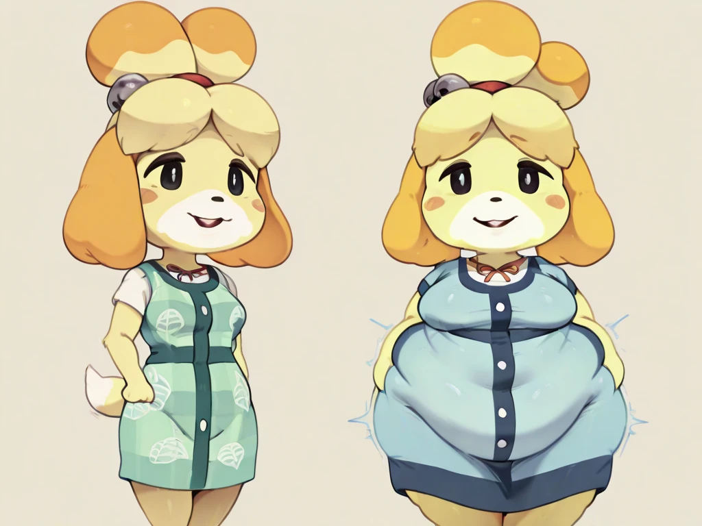 score_9, score_8_up, score_7_up, score_6_up, score_5_up, score_4_up, rating_safe, isabelle \(animal crossing\), pregnant, thick thighs, big breasts, pink Hawaiian shirt, QIEMANCN