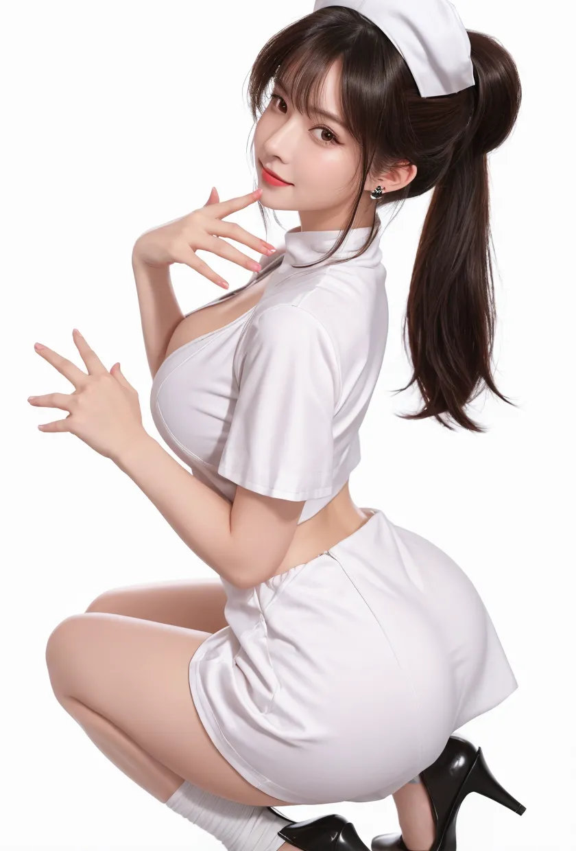 group_mf, photorealistic, meishaonv, Super detailed、(Raw photo)、masterpiece、8k、(Highest quality)、(High resolution:1.3)、Ultra-Details、Angle from below、(Perfect Anatomy:1.3)、Two Girls、Beautiful Eyes、Watching the audience、A slight smile、(Super hourglass body type:1.4)、(Super big breasts pointing upwards:1.3)、Narrow waist、Black Hair、bangs、大病院のBeautiful nurseatching white nurse uniforms、(Nurse cap)、(White Stockings)、White Nurse Shoes、(ID Card Holder)、clipboard、(Stethoscope)、thermometer、Beautiful nurses、A patient room in a large hospital、Latest medical equipment、(Dynamic nurse work poses and gestures)、Concept Art