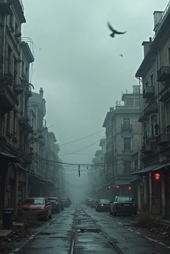 Please create a realistic illustration with the following characteristics:

Largo da Ordem in Curitiba.
Black sky with heavy fog.
(Completely empty streets 1.2), devoid of any people.
Medieval architecture.
Very dark atmosphere, filled with mystery and fantasy.
Complete penumbra, with a sense of twilight and shadows. --auto --s2