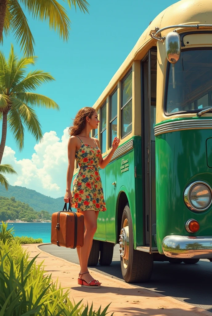 Collaboration between digital art and ink painting, Beautie,Smiling with colored contacts in her eyes, Full body,Walking with a thigh, longshot , The background is the inside of the station in summer