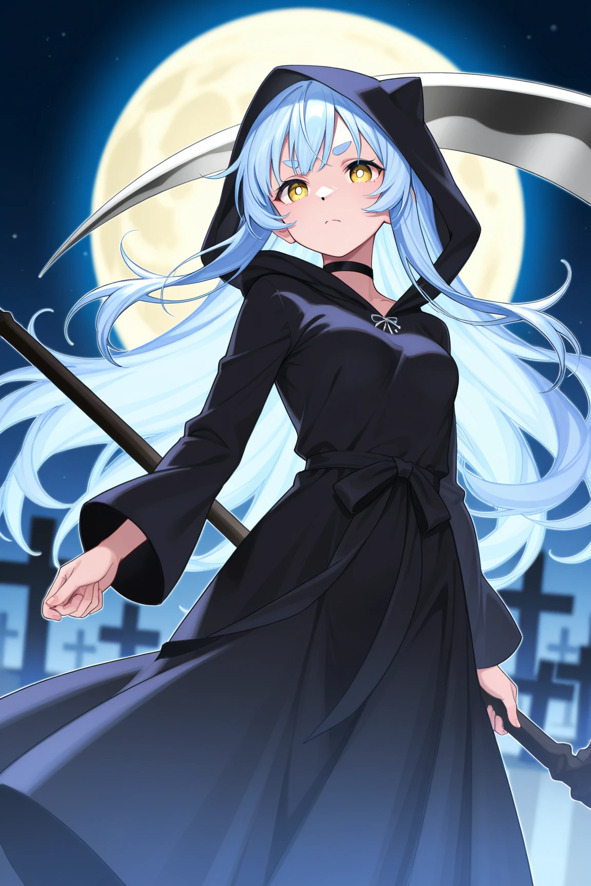 1girls,(Tattered clothes:1.1),Long white hair, (White stockings:1.1),white large witch hat,Witch costume, Ride broomstick, fantasy,(Light:1.3),Dark theme,magic,Moon,Upper body,