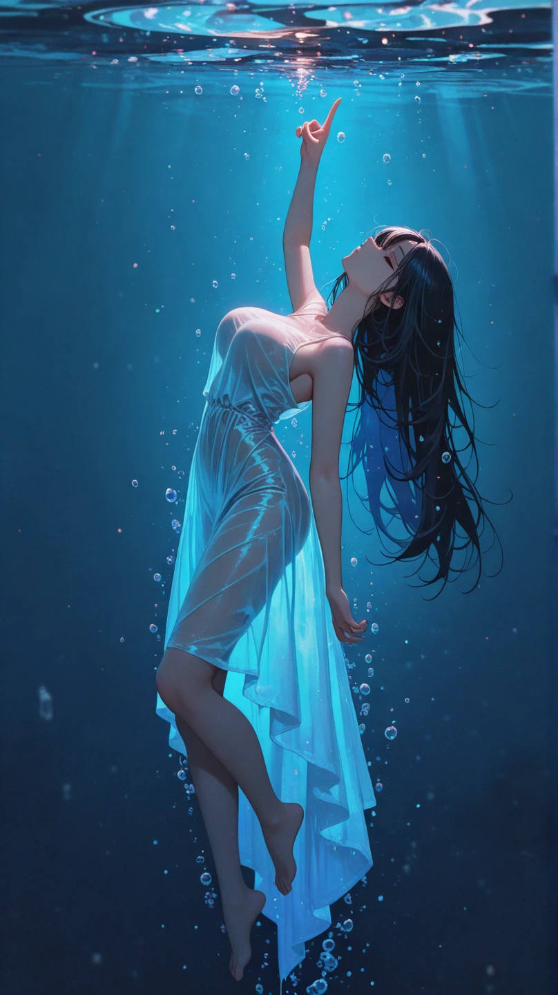 8K,RAW Photos,Highest quality,masterpiece,reality,reality的,woman,Android,cyborg,Machine-made body,20-year-old,Glamour,whole body,Long legs,The bones of electronics,Clear skin,Glass skin,(Visible electronic systems inside the body),A tube with glowing internal organs,Connection line,whole bodyに光るチューブ,Glowing wires are connected,Machine-made body,Wet body,Grey long hair,Wet Hair,Messy Hair,double eyelid,Glowing LED lamp,Advanced AI, Seamless integration of organic and mechanical elements,息を呑むほど美しいwoman型ヒューマノイドcyborgAndroid,Neon Background,white,transparent,In the waterで,Big Bubbles,Glowing Cybernetic Implants,future,Glamour,Large Breasts,Sitting pose,Random Pause,live-action,Face illuminated by light,((underwater,In the water)),