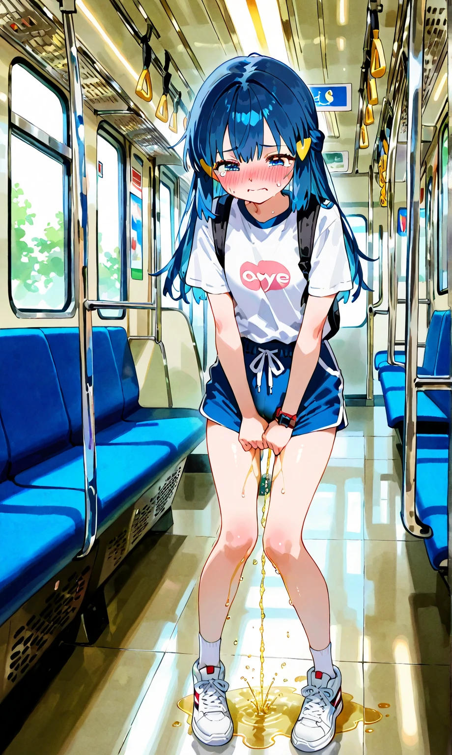 miku hatsune，NSFW，a school bag，fullnude，very heavy rain，bus stop，Wet，puddle，(lying)，NSFW，fullnude，赤いa school bag，Girl trembling with sexual climax，vaginal,sex， cum in pussy:1.3，perspiring，small tits，8years old ，legs up，open legs，5girls，