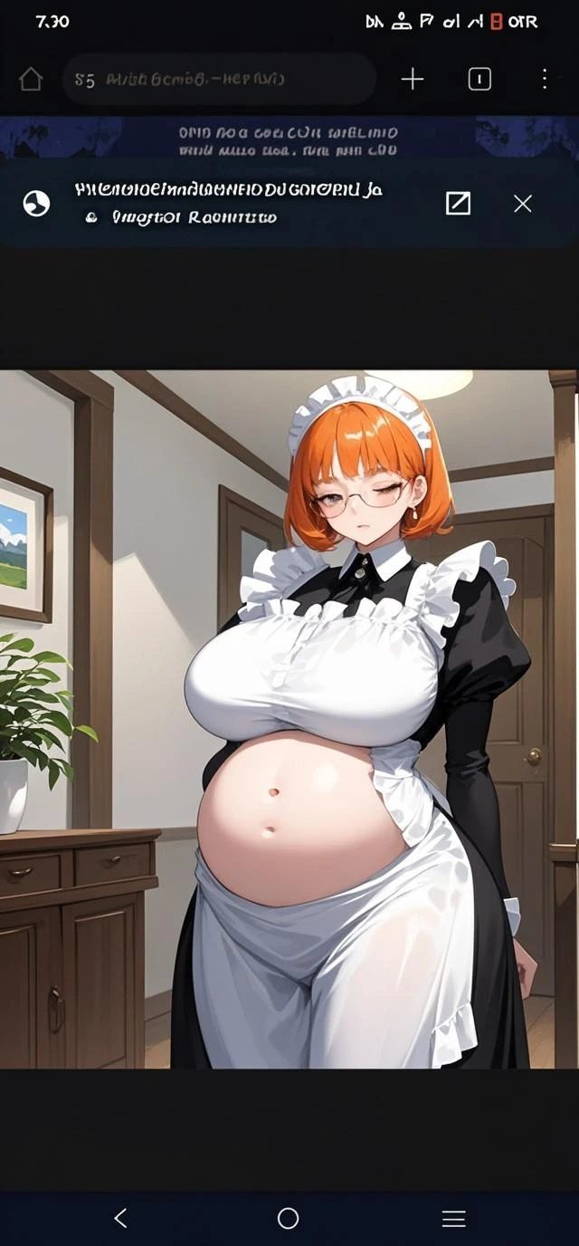 Christina Hendricks, wearing maid outfit, in hotel, gigantic breasts, huge belly,