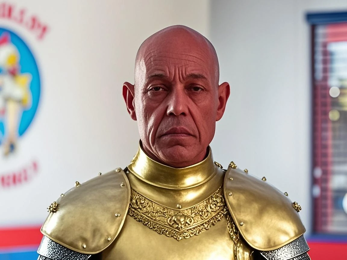 (masterpiece, intricately detailed, highest resolution, best quality:1.2), (doujin), a cocky old Indian pajeet, a 44 y.o muscle stud with a muscular physique sitting on a chair with black eyes,dark-skinned male, wearing a ((spiderman inspired chest gay harness , armor, gauntlets, boots, tight shirt, gold metal ornaments, gold gear uniform)), (excessive cum), (cum on body), (cum drip), flaccid penis,saggy balls,hairy chest,vascular,muscle striations,soft light,fantastic realism,