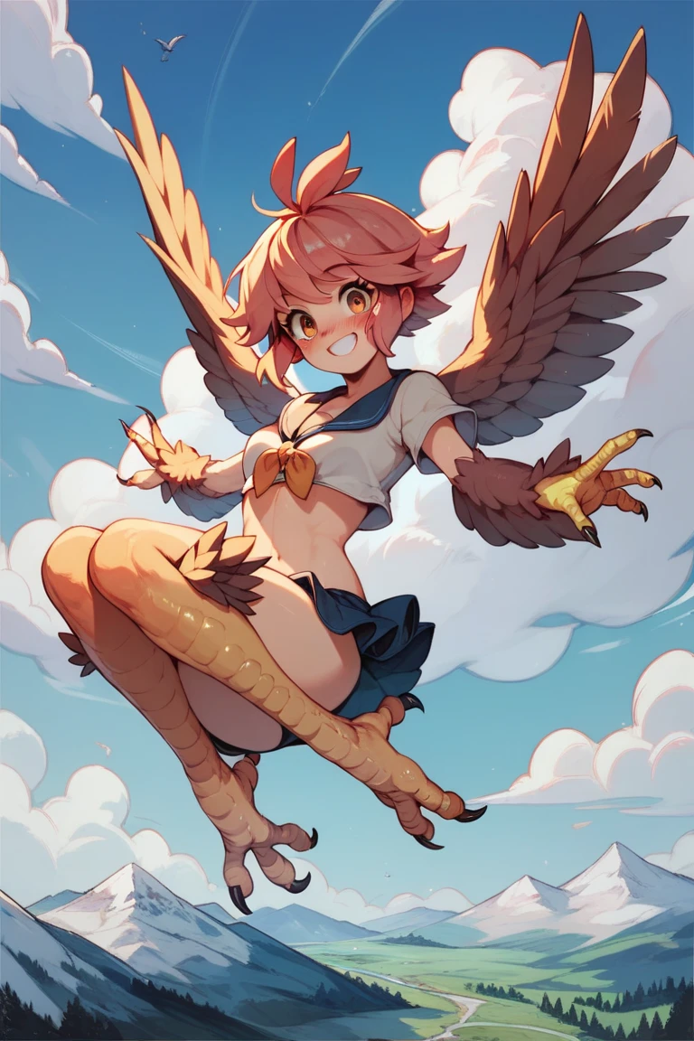 beautiful nude harpy uses her wings to cover her body