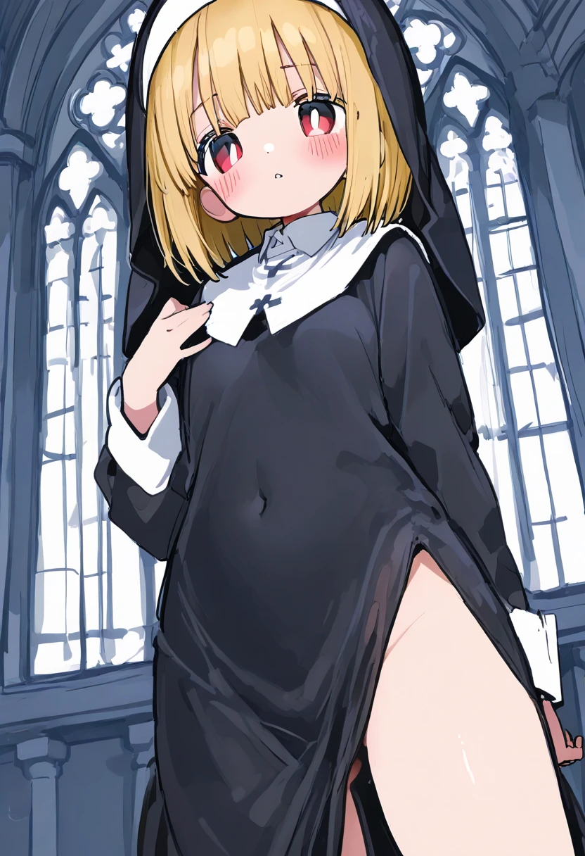 nun, loli, nua, de lado com uma perna para cima, thick thighs, spread anus, inside pussy