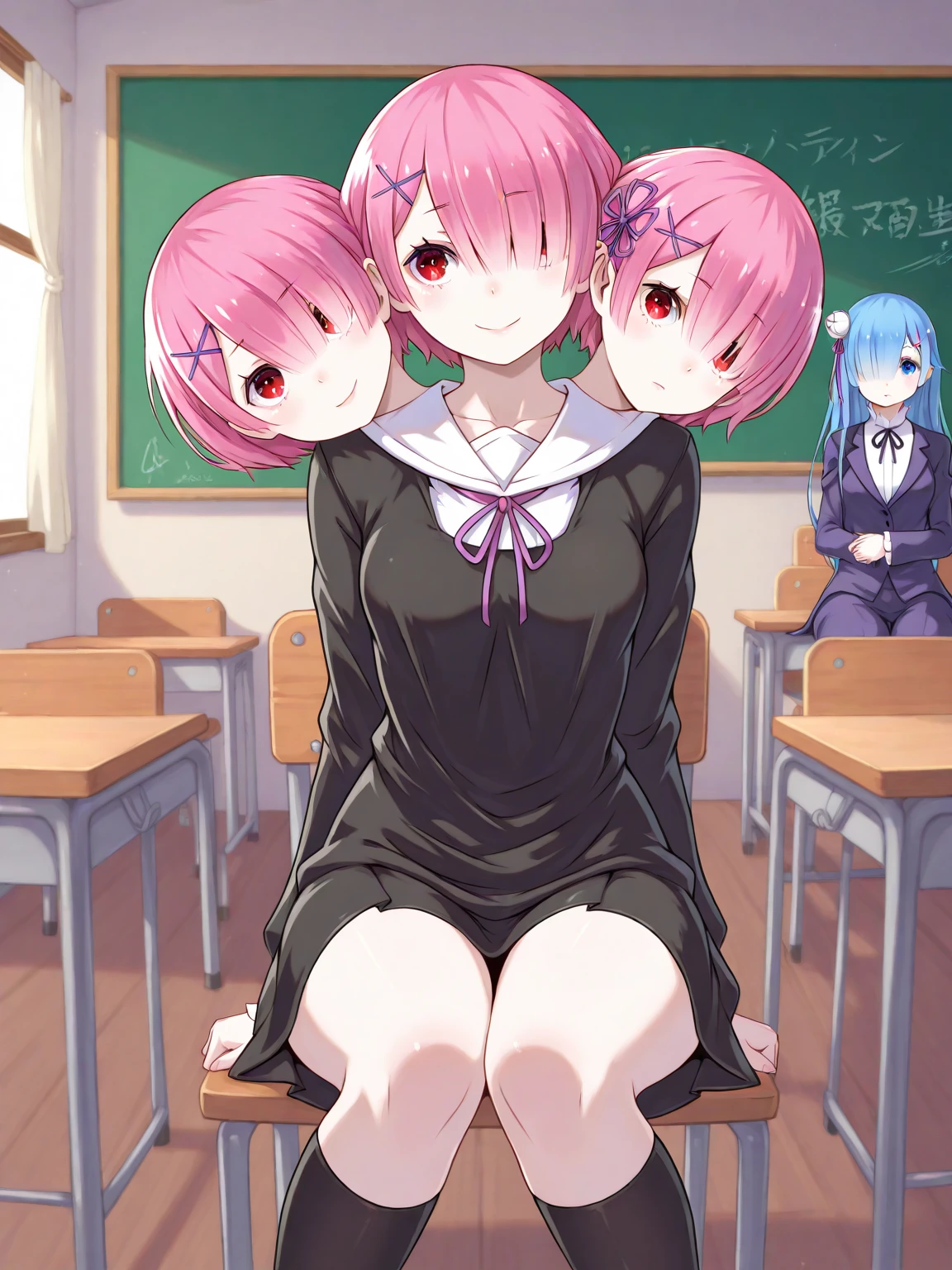 ((((((Harem)))))) (((((woman、5-people、Completely naked Gather in the center))))) ((((classroom Large Breasts、Showing nipples woman器を見せる Hot face)))) (((Rainbow Hair、short hair blue eyes woman sexy))),((sunlight)),(smile),Open your mouth Shining Background Shining Edges
