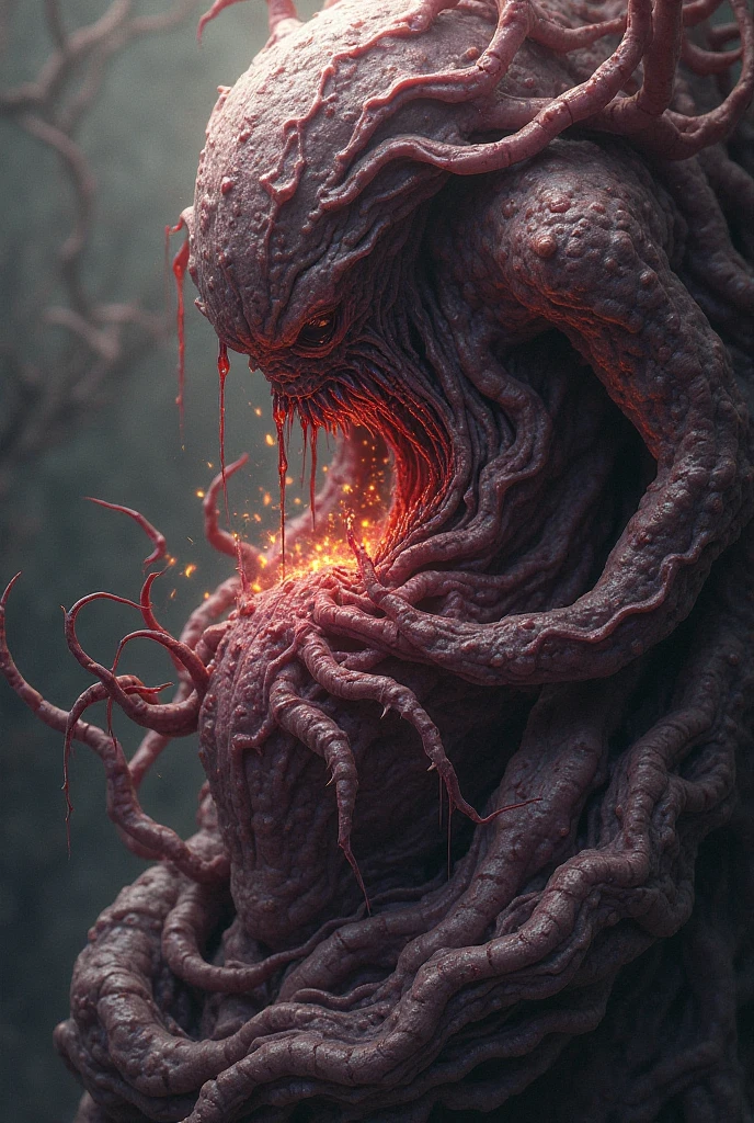 a cybermutant fleshmutant made of pulsating flesh and biomechanical limbs, fusion of flesh and machine, quivering tumors, fleshy growths, mutagenic, cybernetic hoses, wires, anime style, 2d, fighting game style masterpiece, best quality, ultra realistic, 32k, RAW photo, detail skin, 8k uhd, dslr, high quality, film grain,\nShort and messy hair, dynamic, vibrant, action-packed, detailed character design, reminiscent of fighting video games, black bloody veins growing and intertwining out of the darkness, oozing thick neon rainbow blood, veins growing and pumping blood, vascular networks growing, connecting, expanding, red veins everywhere, zdzislaw beksinski, (vibrant colors:1.1), (Infrared:1.2), Rust, Hypercube, ultra detailed, intricate, oil on canvas, ((dry brush, ultra sharp)), (surrealism:1.1), (disturbing:1.1), beksinski style painting, sparks, lens flare, rim lighting, backlighting, RTX, Post Processing, satanic cross, man body, muscular, venom costume, (japanese portal), death shadow nightmare ethereal beast, floating into the abyssal heights, nebula, cinematic, dreaming, Film light, bathing in light, very sharp focus, Hyper detailed, Hyper realistic, masterpiece, spiritual, surreal, atmospheric, maroon cream bronze, High resolution, Vibrant, High contrast, dark angle, 8k, HDR, 500px, dystopian, <lora:acidzlime:0.6>, acidzlime,
<lora:ab0m1:0.65>, ab0m