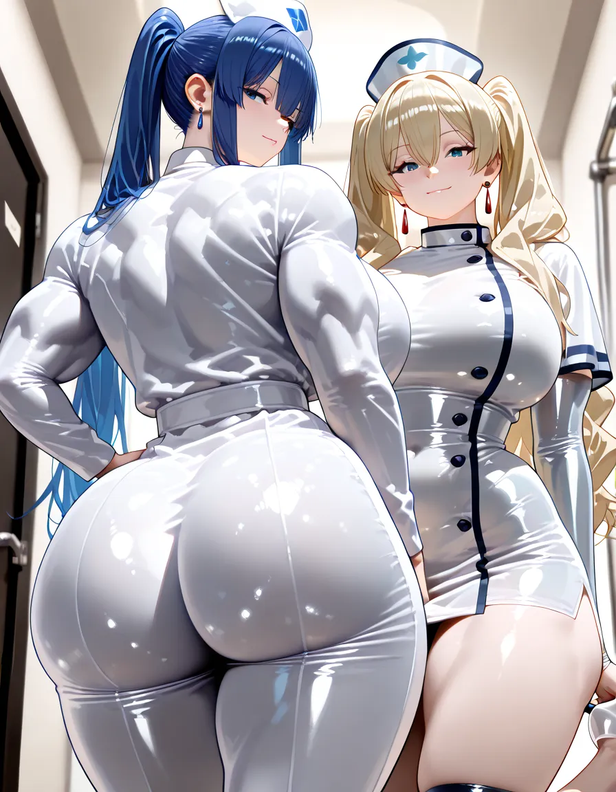 ((Best quality)), ((Masterpiece)), ((Detailed)), pigtails, both has white microbikini, black leather boots, black gloves ,thicc ,(thicc thighs:1.2), standing, confident, ((small breasts, flat chest)), ((huge butt, hyper_hips)), ((2girls)), blonde hair, sisters, twins sisters, full body shot, bathroom, short woman, small girl, young girls, huge ass, wide hips, thick thighs, looking at viewer, flat belly, seductive expression