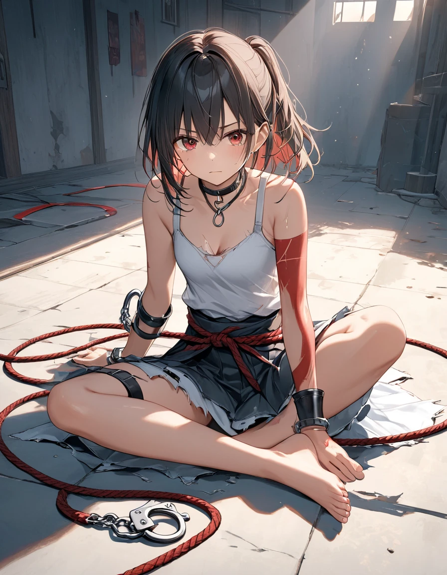 A Female robot is sleeping in the book, spread legs, nude, banzai pose. she wears no dress. She Brown short hair is tied with two big red clothespins, She lifts up the under hem of her white plain dress, leaning over, masterpiece, very short pigtails,brown hair, mature, android, blue eyes, full body figure, Height: 160cm, flushed cheeks, 2020s anime picture, A beautiful robot with short brown hair in two short pigtails held up by two very large huge red clothespins, Uplifting, No NSFW, whole body, barefoot, archaic smile, getting orgasm, 25 years old, sweat bucket.