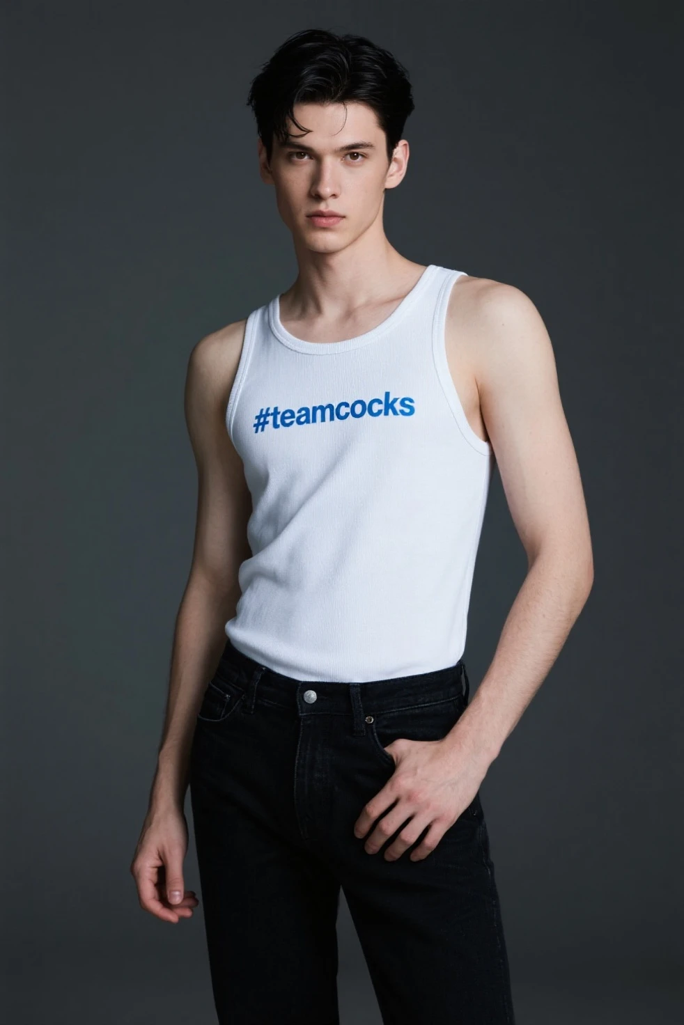 (8K, RAW photo, Highest quality),Realistic,2 handsome men,frontage,Intricate details,Extremely detailed eyes and eyelashes,Muscular male,Manly,Night sky,Soft lighting,Cinematic lighting,Portrait,Close-up,Lovingly,Exposing the pectoral muscles,Photo of black and blue eyes white gay male model, Blue eyes, Stand in front of a gray background, Sports panties, 22 years old, Lean, beefy, Short hair, Digital SLR, hyper qualit, Fujifilm XT3, Crystal clear, 8K UHD, High detail, Ultra photo realsisim, haar, Pubic hair, ((Realistic skin), ((pores)), ((highdetailskin)), volumettic light, groin, far,sexy underwear