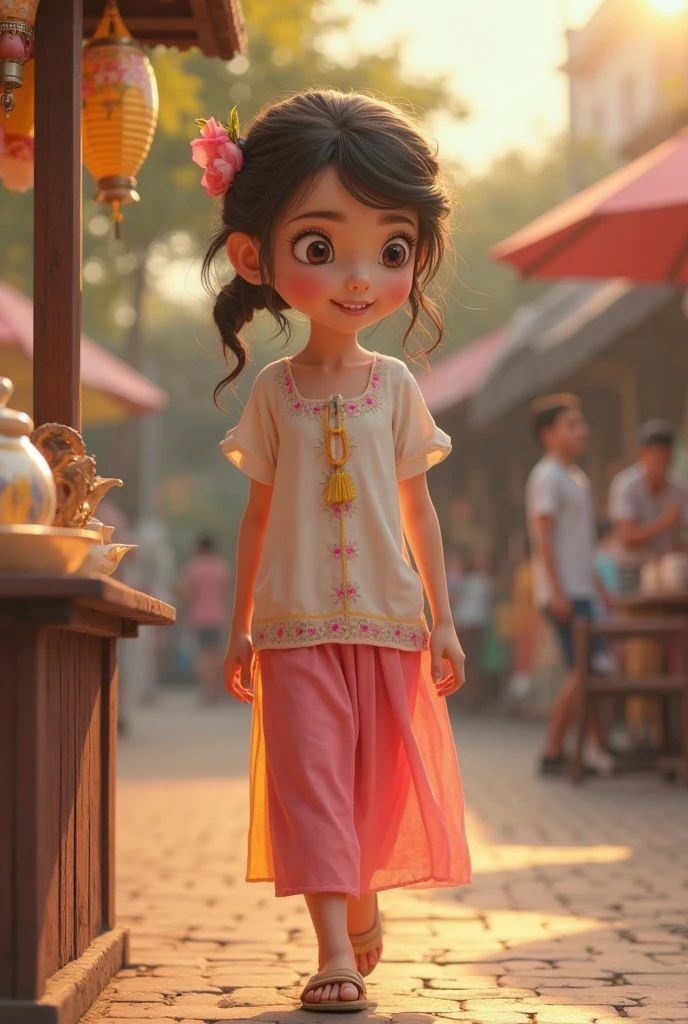 Short frock wearing indian girl black shoes wearing