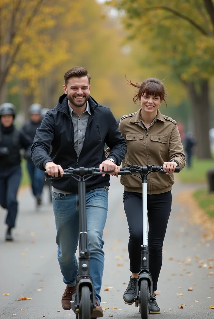 4d image of man and woman riding scooter