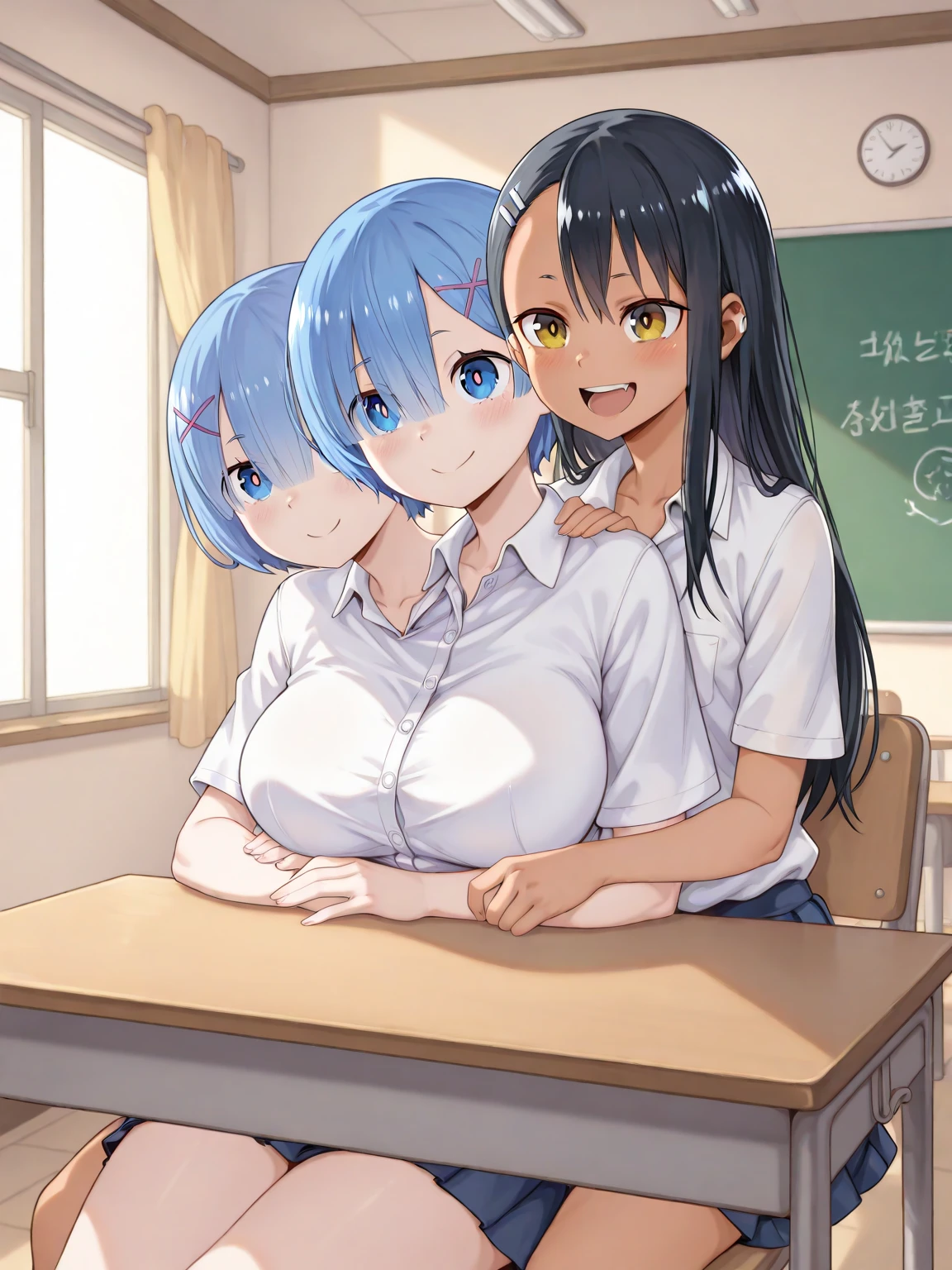 (((((Completely naked masturbation behavior Breast milk overflowing from nipples))))) ((((classroom Showing nipples woman器を見せる Hot face)))) (((Gray Hair short hair blue eyes woman sexy Teasing the nipples))),((sunlight Run)),(smile),Open your mouth Shining Background Shining Edges