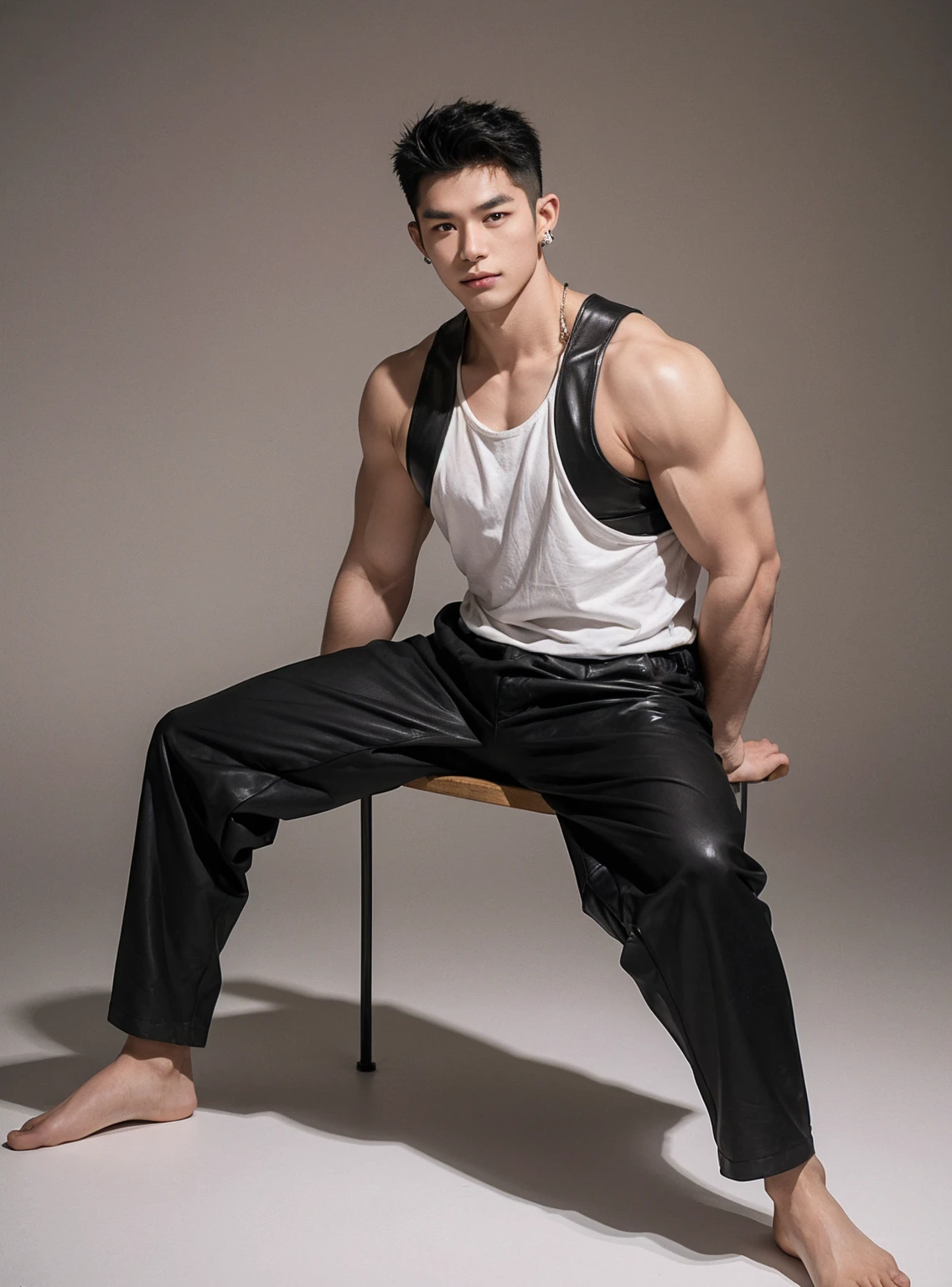 Handsome guy with 2D abs wearing compression pants