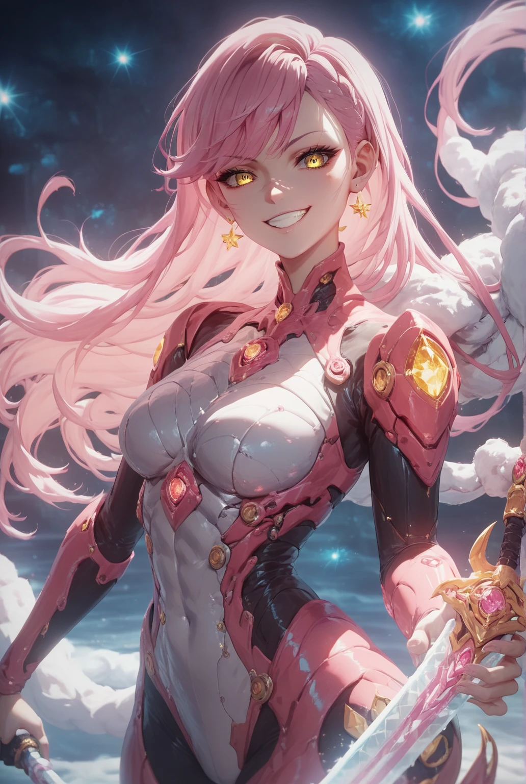 (masterpiece:1.4), (intricate:1.2), (detailed:1.2), (vibrant colors:1.2), BREAK,
(pink themed:1.0), (cute pose:1.1), (from below:1.2), (dynamic pose:1.1), BREAK,
(adorable girl:1.2), (dork:1.0), (long hair:1.0), (cute cap:1.0), (having fun:1.0), (joyful:1.0), (smiling:1.1), (mechanical parts:1.0), <lora:XSarchitectural-40PopmartMechaGirl:0.8>