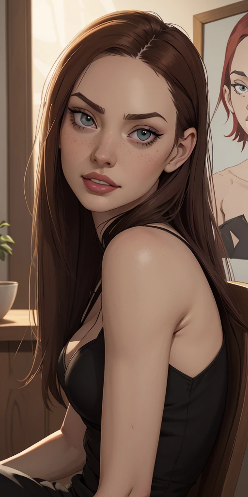 uma mulher com longos cabelos pretos e camisa azul com uma estrela no peito, linda arte digital, beautiful digital illustration, arte digital realista 4k, arte digital realista 4k, linda pintura digital, linda pintura digital, stunning digital illustration, Alena Aenami e Artgerm, belo retrato detalhado, linda pintura de personagem, pintura real de personagens altamente detalhado, arte digital detalhada fofa, Fan art horror character design portrait, beautiful curly black hair digital illustration high quality portrait, arte em quadrinhos, retrato do design do personagem, Naked busty woman with medium breasts cartoon style female character Geena Davis mercenary warrior Female character Queen Anna of Arendelle with battle scars Cartoon image of a woman .Ilustra??o estilo desenho animado, estilo de arte dos desenhos animados, estilo de arte dos desenhos animados, digital illustration style, design de personagens altamente detalhado, arte digital detalhada coragem, Forest fan art, Design de personagens de retrato, beautiful digital illustration, retrato de alta qualidade, Arte em quadrinhos, mulher jovem cabelo com transas lindas . Queen Anna of ArendelleBeautiful lined eyes Medium large bust and wonderful sexy clothes. sunrise bright wish image expression,Star, heart, Spectral rainbow, Fundo, cabelo chique lavanda branco menta, macio, Idiomas mistos_SMS, (Fundo bonito e claro:1.2),, Pintura de fantasia , Olho de renda com alto detalhe, long braids, braid, Universo, Galaxy, cabelo longo, penteado legal, o fluxo, como, como, cabelo super fino, melhor qualidade, alta qualidade, high resolution, Aprimoramento de detalhes, ((a imagem mais linda in the world)), Obra de arte, melhor qualidade, alta qualidadeAprimoramento de detalhes, ((a imagem mais linda ), cabelo brilhante, Estampas de vestidos super chiques, Flores stamp, Mesh pantyhose,, waist-to-head illustration Queen Anne of