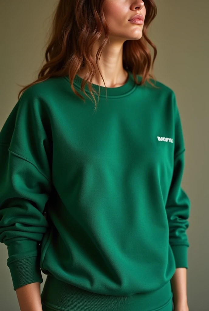 woman wearing an oversized t-shirt and pants, brunette wavy hair, green eyes, long hair, hyper realistic, 4k, masterpiece, beautiful, facing the viewer, cleavage, dark lipstick, ((oversized t-shirt)