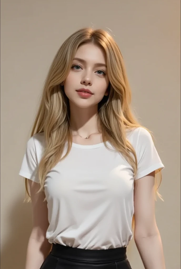 Photo of a 20-year-old European girl, raw, Beautiful woman, (For blonde hair、Very long wavy highlights), ((Portrait)), ((Detailed face:1.2)), ((detailed facial features)), (finely detailed skin), Blue eyes、pale skin, , Bedroom environment, lying on the bed, Reflectors, (masutepiece) (perfectly proportions)(photos realistic)(Best Quality) (Detailed) photographed in a Canon EOS R5, 50mm Lens, F/2.8, nffsw, (8K) (Wallpaper) (Cinematic lighting) (Dramatic Lighting) (foco nítido) (Convoluted) 、Fashionable T-shirt、Fashionable shorts, From above