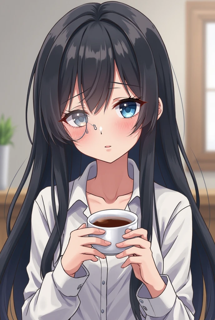 maisakurajima, Mai Sakurajima, Long Hair, bangs, (Black Hair:1.5), hair ornaments, (Purple eyes:1.1), Sleepy eyes,、Open your mouth,Hair Clip, rabbit hair ornaments,Tank top shirt,Black string underwear,barefoot,Holding a coffee mug with both hands,
break indoors, room,
break looking at viewer, whole body,(Cowboy Shot:1.5),
break (masterpiece:1.2), highest quality, High resolution, unity 8k wallpaper, (figure:0.8), (Beautiful fine details:1.6), Highly detailed face, Perfect lighting, Highly detailed CG, (Perfect hands, Perfect Anatomy),