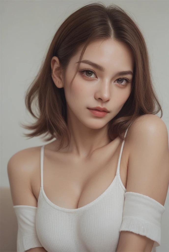 ((top quality、8k、Masseter muscle film:1.3))、1 girl、czech、Spaniard、Beautiful woman with slim abs:1.3、(highlight hairstyle、Breast A-cup:1.2)、black perspective:1.1、Super detailed face、delicate eyes、double eyelids、Full body female love underwear on the bed、Seductively parted lips、brown hair