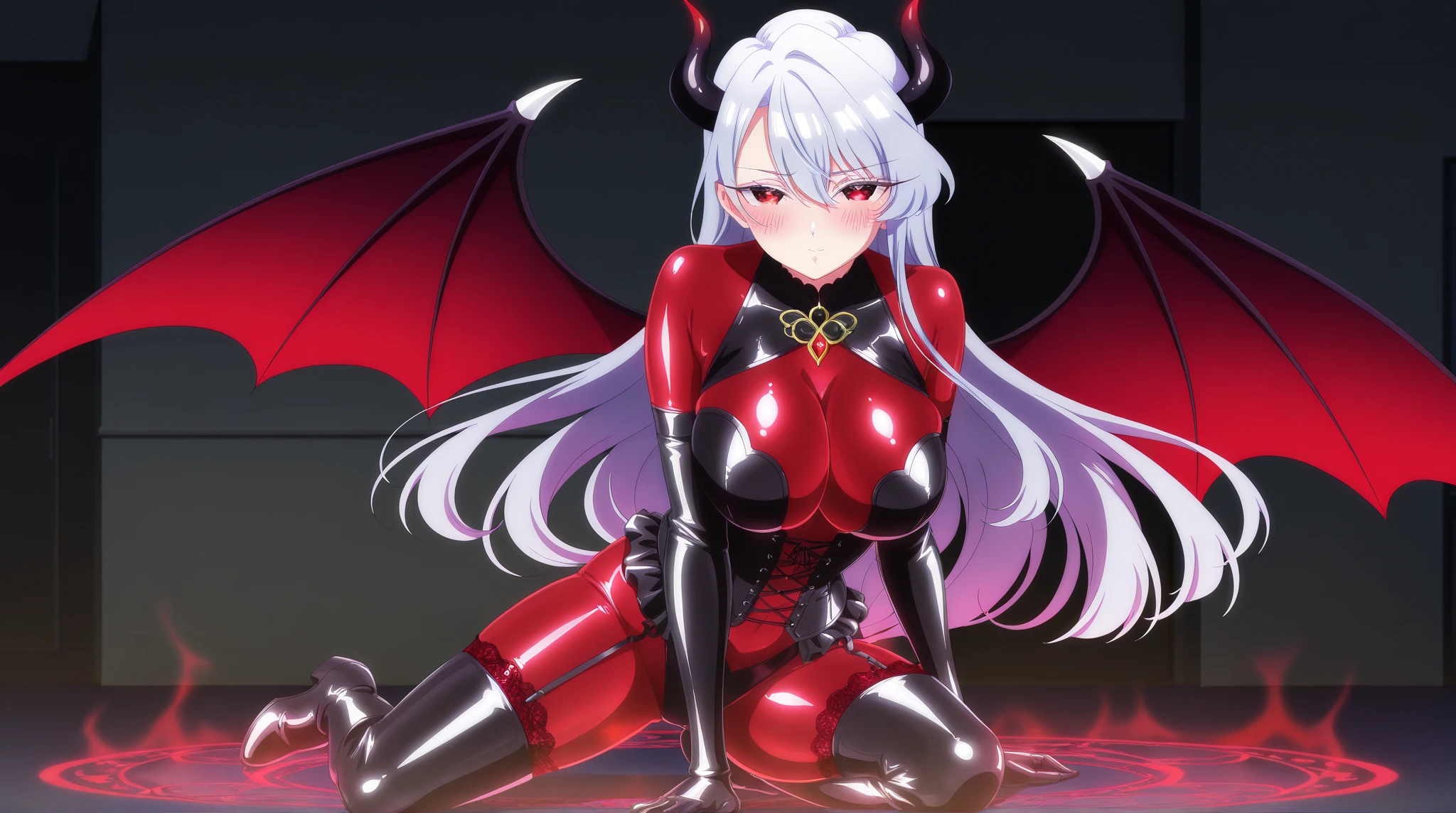 Flandre Scarlet, jewelry wing, (pointy ear:0.5), short ears, hat, White hat, Short sleeves, Puffy sleeves,,predator, H.R. Giger,{{{{{{{{succubus}}}}}}}}, monster, latex body suit,creature, Girtablulu, {{scorpion creature}}, huge {{scorpion}}, 1 head, 2 arms, 4 legs, 1 tail, {{human head}}, {{scorpion body}}, {{{{crayfish large hands}}}}, {{large wings}}, {{{{poison needle, long scorpion tail}}}}, solo focus,