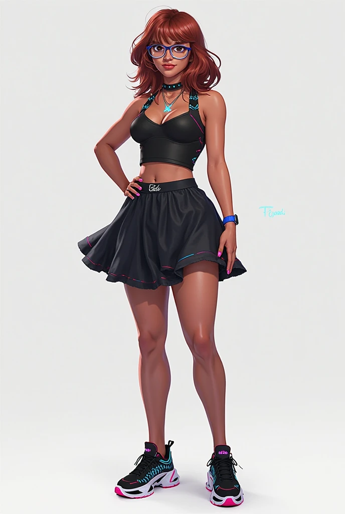 A gorgeous and distant girl,having a ponytail,wearing casual shirt and mini-skirt and Thong,thick thighs,fleshy thighs,revealing her thighs,big natural breasts,huge round breasts,busty young girl,supermodel figure,perfect body,teen,wearing glasses,sitting on the podium