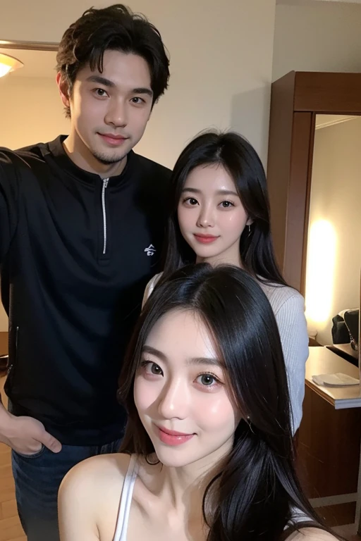 A woman looking and smiling2people