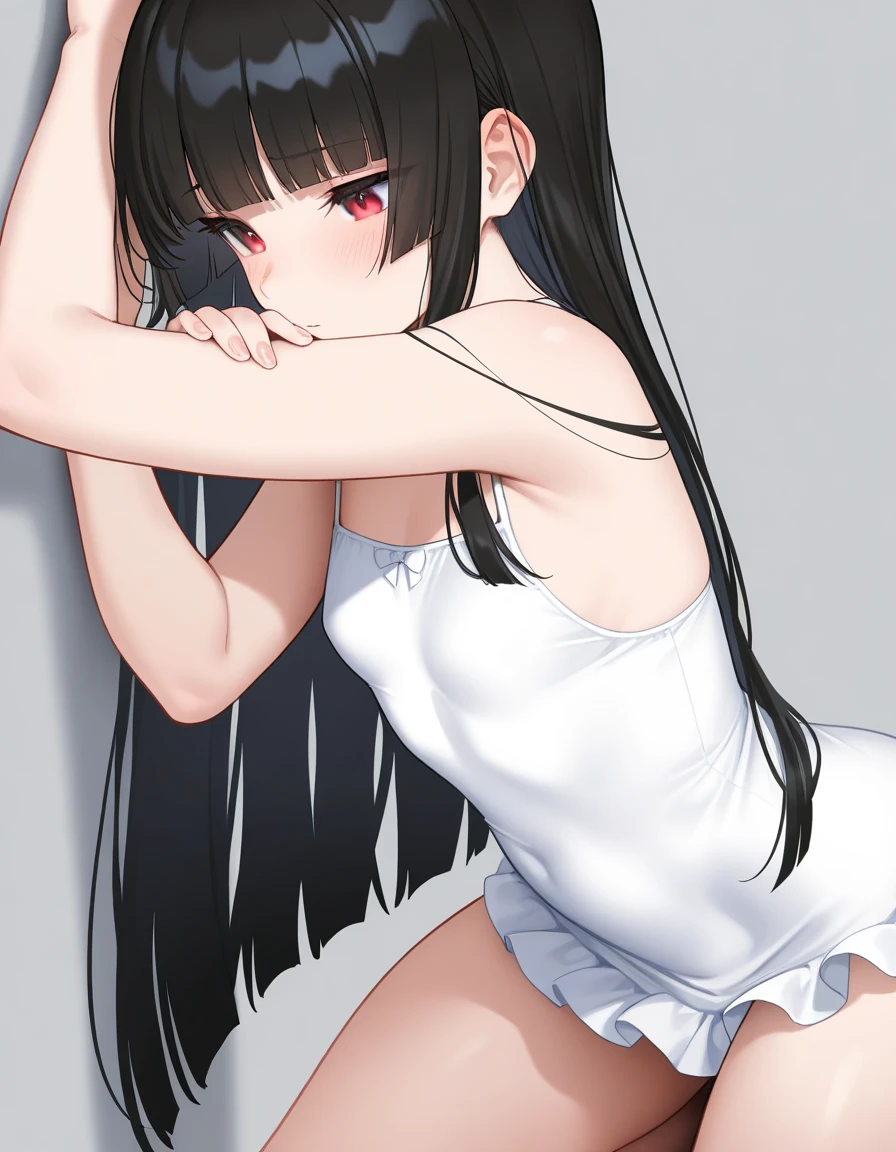 masterpiece, highest quality,Tank top,Shorts、Tall and busty woman,,no background,  flat chest,Full body illustration, Long black hair, Full body portrait, anime ,Sporty clothes,Lying on the ground,spread legs