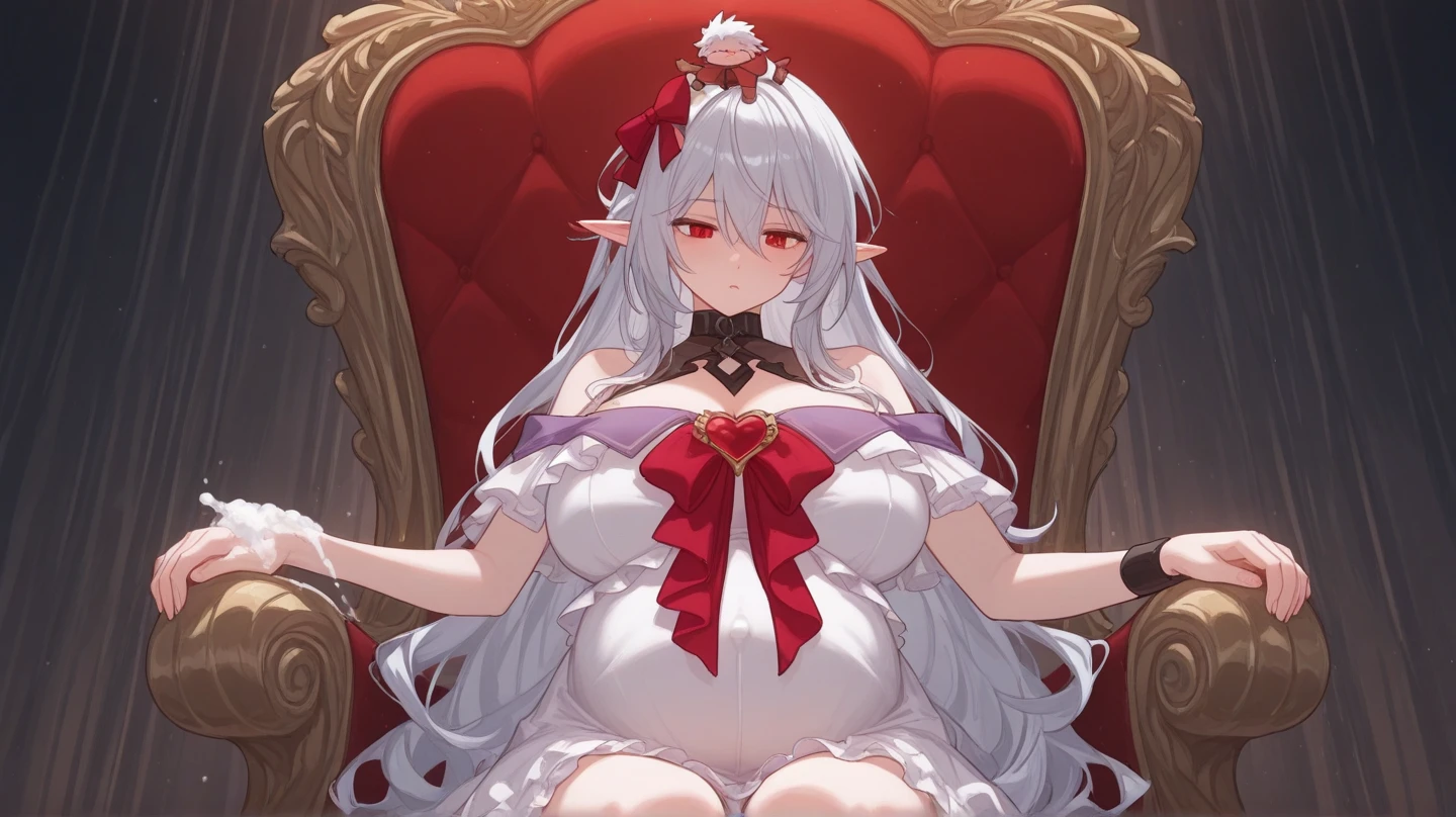 (masterpiece, best quality: 1.4),(1boy Solo:1.5),detailed background, white crystal, crystal cluster,long hair,jewelry, earrings, necklace, crown, ((Prince)), white hair, halo, suit,((ussbbw)),bottom heavy body:1.5,((Full body)), Anatomically accurate, Thick Thighs , Filling up a Throne