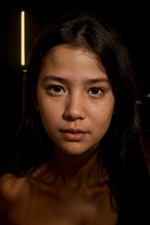a nude malay teenage girl, sjow breast, show nipples, serious face, nighttime, 35mm lens, establishing shot, pastel color grading, depth of field cinematography effect, film noir genre, 8k resolution, high quality, ultra detail
