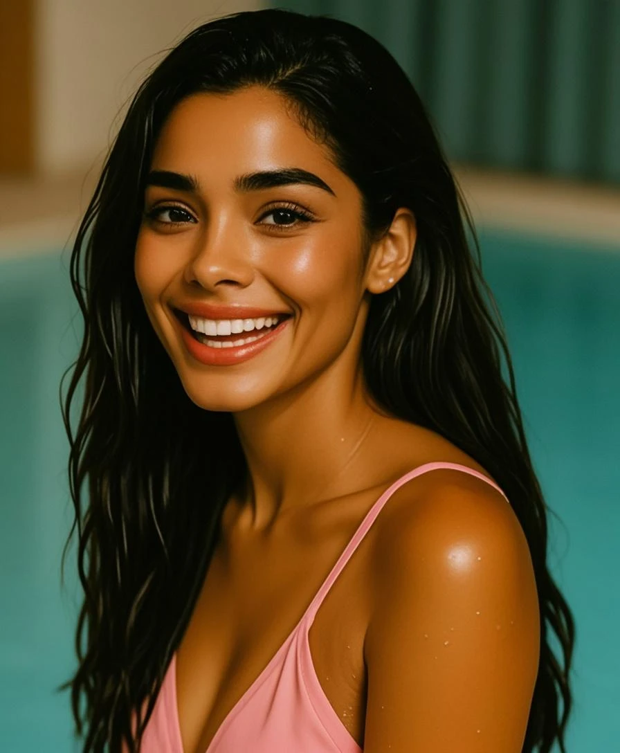 tanning lotion,top-quality、8K Masterpiece、超A high resolution、(Photorealsitic:1.3)、Raw photo、1 girl in((Full body selfie、a smile))、20 year old Eastern European woman,ue,A dark-haired、Longhaire,(Wetness of the whole body:1.5)、1 Cyberpunk Super Beauty、((super realistic details:1.2))、portlate、globalillumination、Shadow、octan render、8K、ultrasharp、small breast size、metals、cold color、、highly intricate detail、Realistic light、CGSoation Trends、Beautiful eyes、radiant eyes、Facing the camera、neon details、Mare,beach,swim wears
