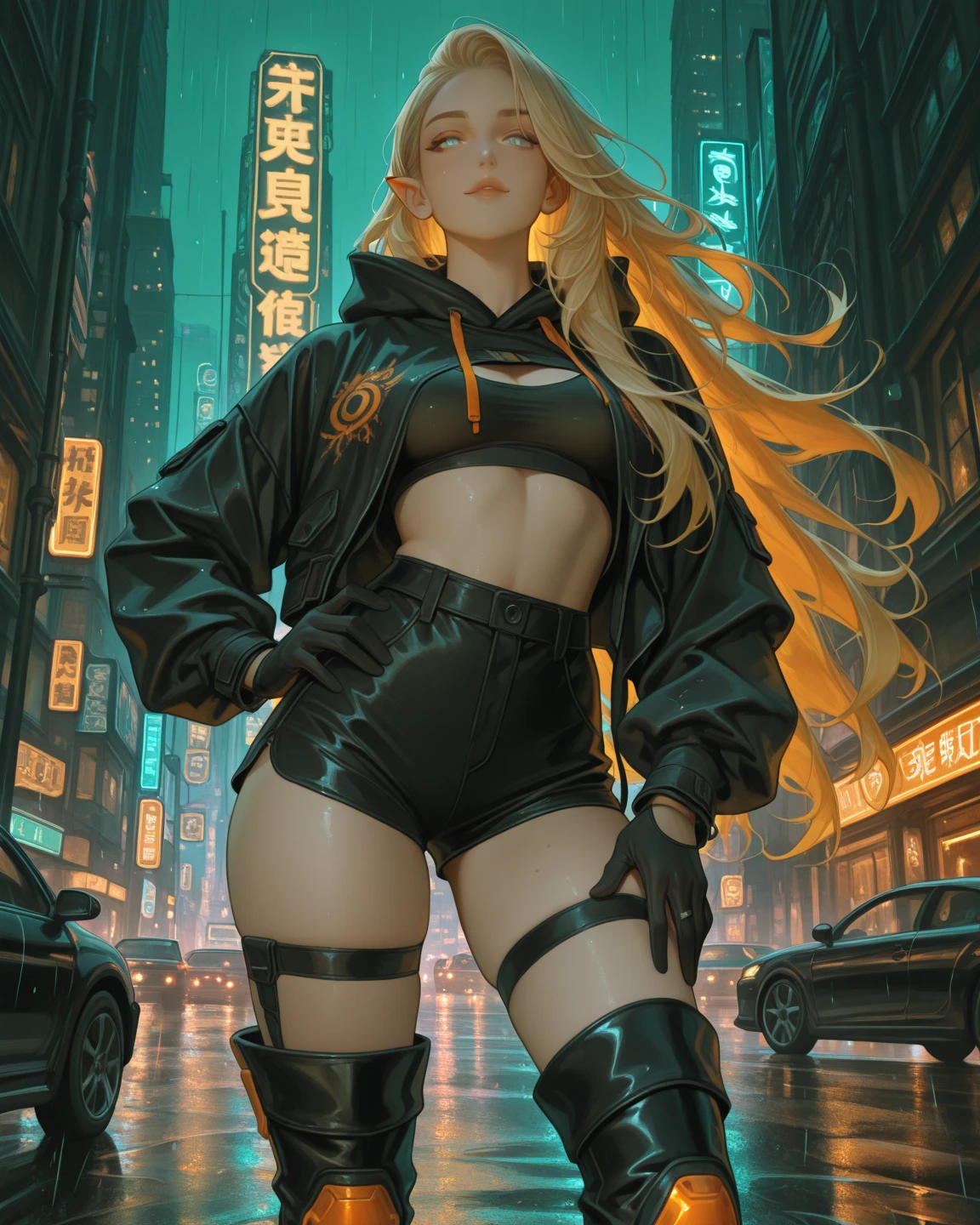 oh, league of legend, Sexy, wallpaper, Detailed eyes, キツネof耳, (キツネofしっぽ), skirt, (長いピンクof毛皮), 中くらいof胸, Staring_Location_Staringl espectador, short_hair, gloves, belly button, fail, green_There are eyes, 永遠of, full_body, arms, footwear, necklace, Black_gloves, pulp, Hooded, hair_Overcoming_Yoon_There are eyes, cultivator_そof上, hoodie, Black_pants, sneakers, cut_Jacket, Cyberpunk Character, cut_hoodie, 14 to,((Color Cyan Yellow Magenta, Green-violet:1.6)),Dynamic action poses, Anatomically correct:1.4,of_Deep Negative_v1_75t, Rita_Umbral Rose