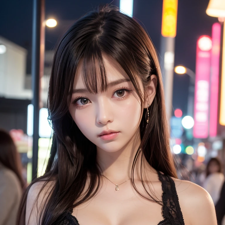 A dark-haired、Cosplay、cute little、16K、Breasts are big、brack、rcasual、Street Fashion、hight resolution、Detailed face、Perfect eyes、full bodyesbian
