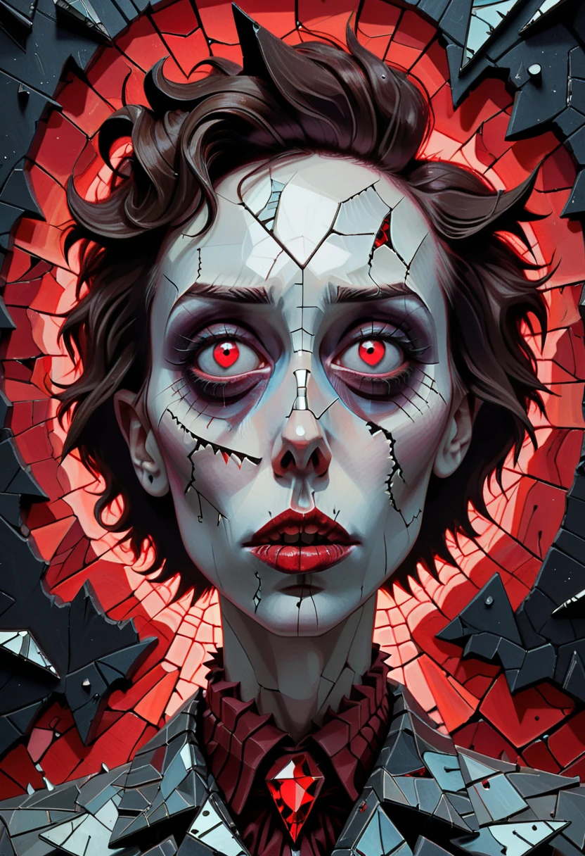 the anatomy of a beautiful zombie woman head, antique clock on the wall above the fireplace, an ultrafine detailed painting by james jean, octopath traveler, behance contest winner, vanitas, angular, altermodern, surreal,