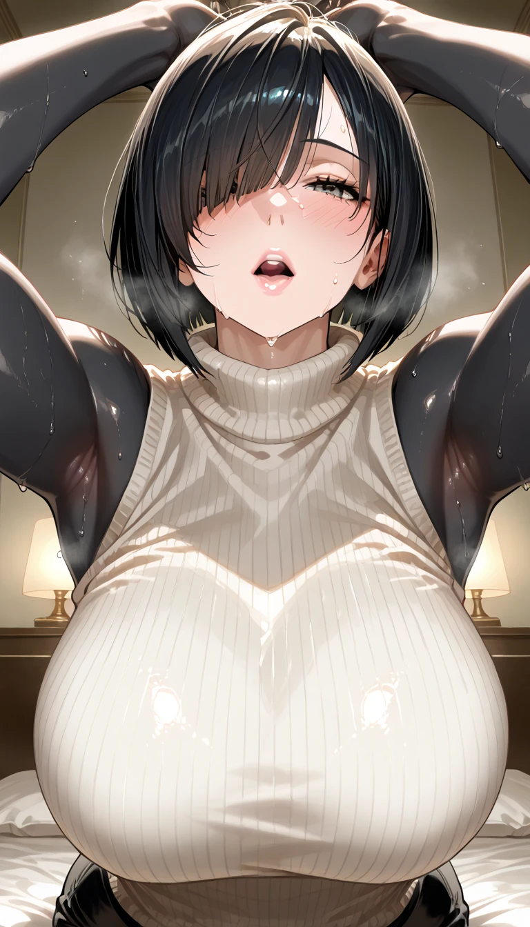 1girl, black hair, red eyes, NSFW