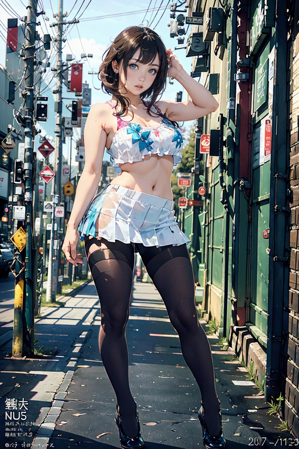 ((A woman in lingerie walks sexily down an office corridor:1.4), ((highest quality)), (Super detailed), (Very detailed CG synthesis 8k wallpaper), Very detailed, High resolution raw color photos, Professional photography, Brown Hair, Twin tails, Great face and eyes, Slender body, (Stunningly beautiful woman), (White office corridor, Many business people walking down the corridor, There is a window in the hallway:1.3), (Stylish lingerie with a pink base, featuring pink fabric and black lace decoration), , (A pink-based bra with black lace decoration on pink fabric.), ((Stylish pink satin side-tie panties with lavish embellishments), (Pink-based panties with black lace decoration on pink fabric)), garter belt, Knee socks, Exact number of arms, Exact number of legs, Perfect Anatomy, (Embarrassed expression, Surprised expression), Angle from the front, (Employee ID card from the neck:1.3)