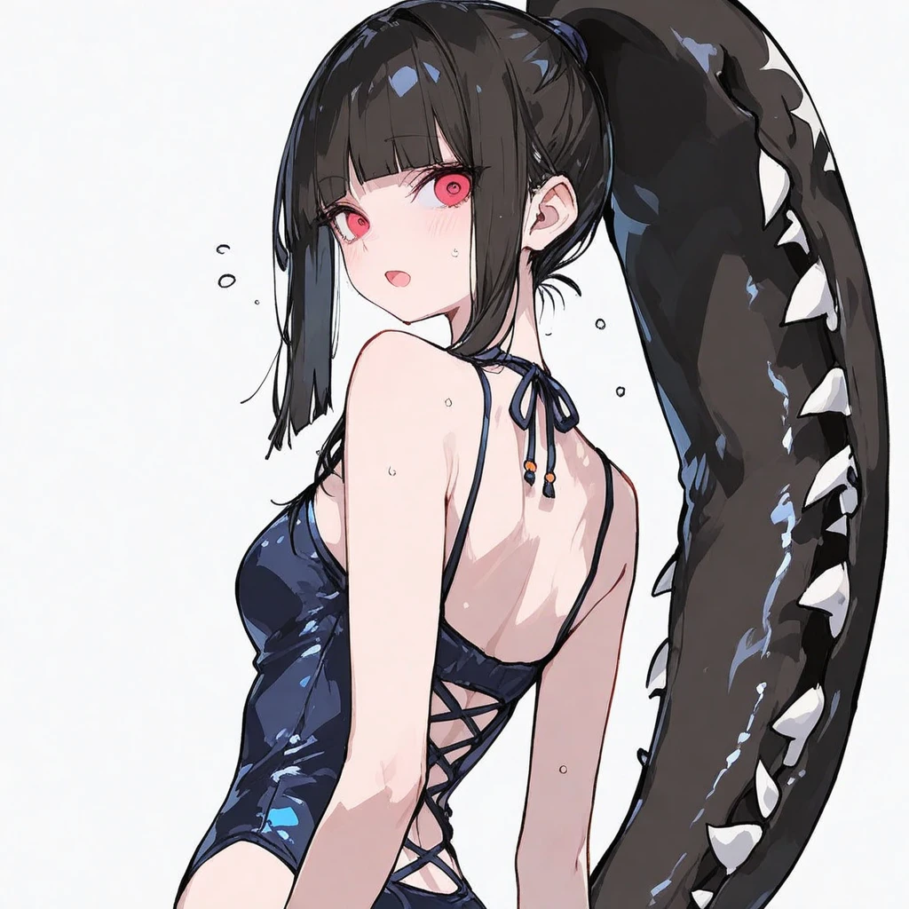 1girl,absurdres,arm_tattoo,bare_arms,bare_shoulders,belt,black_hair,black_pants,blue_background,breast_tattoo,breasts,covered_mouth,crop_top,from_side,hair_between_eyes,highres,knees_up,large_breasts,looking_at_viewer,looking_to_the_side,midriff,o-ring,octopus_tattoo,original,outstretched_arms,pants,pueblo,short_hair,signature,sitting,sleeveless,solo,tattoo,v_arms,autoappealing,autoappealingdb, best quality, masterpiece, nai3