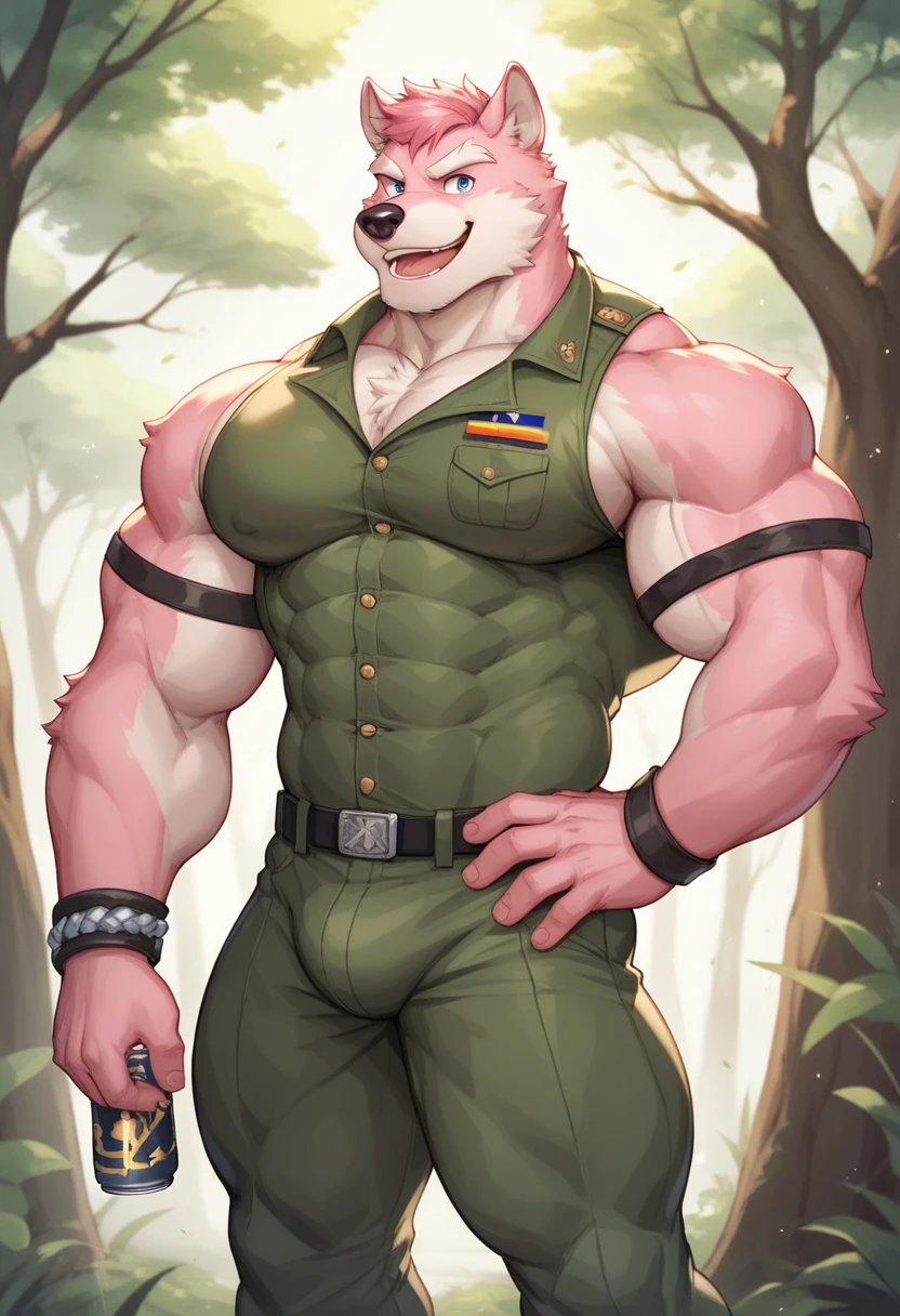 best quality,realistic lighting, male, anthro,muscular, muscular male, solo, bodily fluids, abs, pecs, muscular anthro, hi res, nipples, detailed background, forest, <lyco:raccoon-40:0.5><lora:Yohei:0.6>(yohei:1.2), <lora:detailed_eye-10:0.5>(perfect eyes:1.2),white fur, (ultra perfect paws and fingers:1.2)<lora:GoodHands-beta2:1>